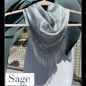 Sage color bejeweled fringe bandana brand new!
